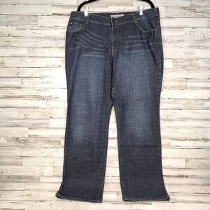 Womens CHICOS Platinum Straight Leg Jeans Size 3 Dark Wash Studded Details
